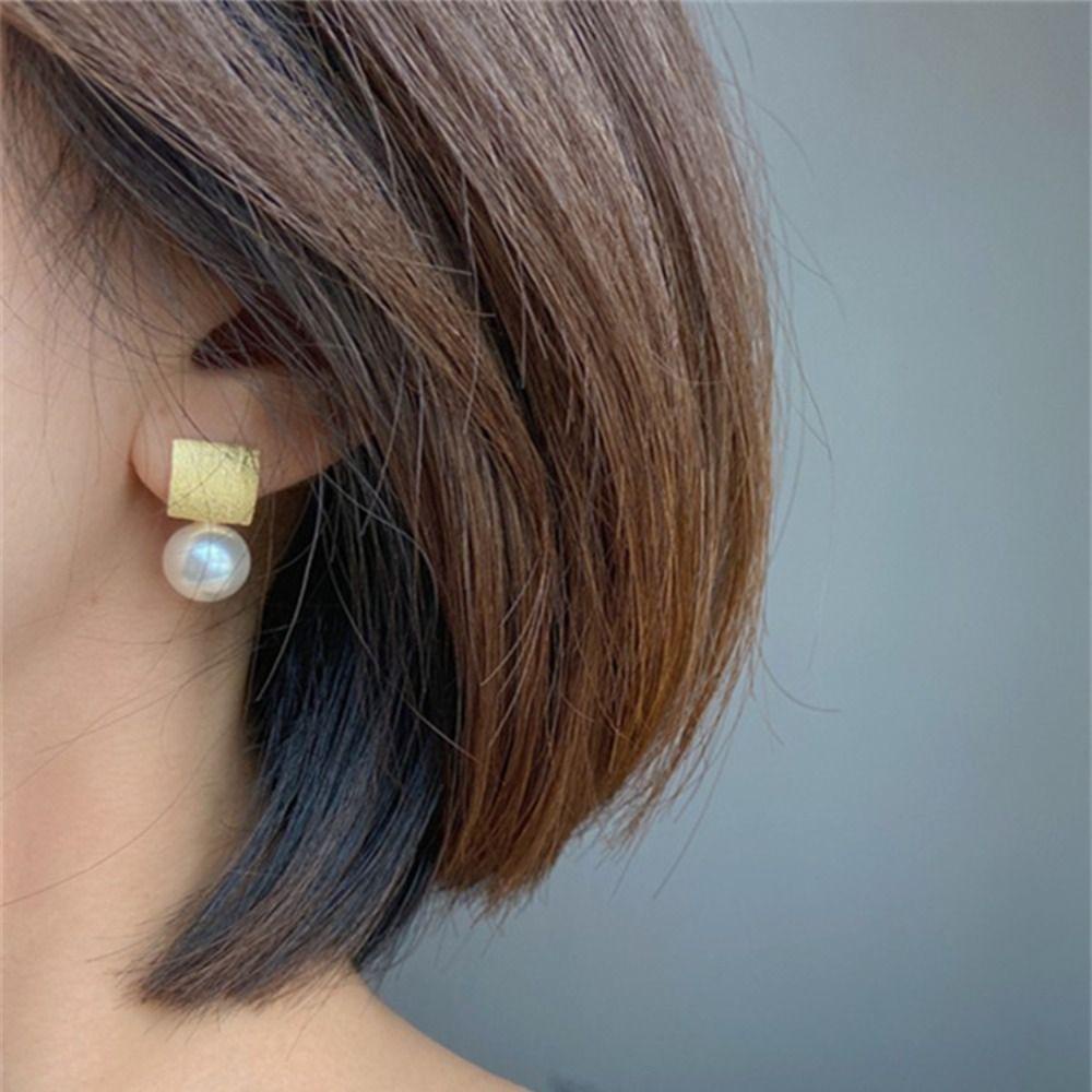 Needway Square Stud Earrings Trendy Golden Geometirc Elegan Indah Sederhana Anting Gaya Korea