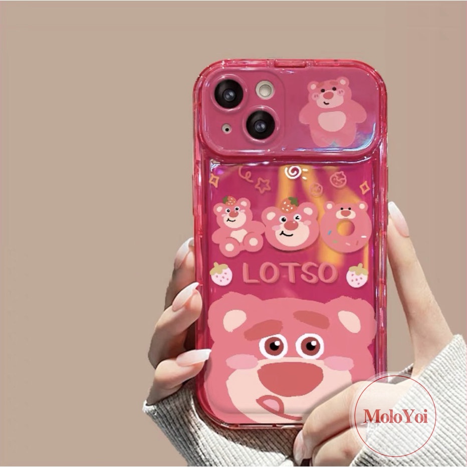 IPHONE 3d Flip Make Up Cermin Imut Strawberry Bear Manyo Toys Case Kompatibel Untuk Iphone14 11 12 13 Pro MAX 7Plus XR 11 Pro MAX 7 8 14 Plus X XS MAX SE Soft Cover Tahan Guncangan