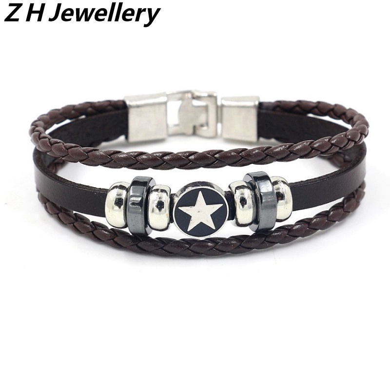 [Z H Perhiasan] Vintage Rock Star Rivet Gelang Kulit Pria Dan Wanita Fashion Stainless Steel Multilayer Manik-Manik PU Gelang Punk Pesta Perhiasan Aksesoris