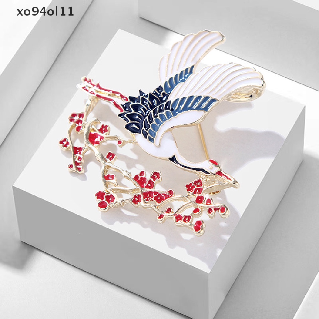 Xo Enamel Bunga Crane Bros Untuk Wanita Unisex Burung Hewan Pesta Bros Pin Hadiah OL