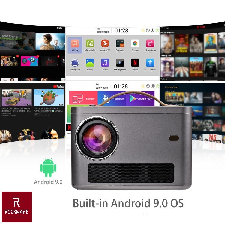 AKN88 - ROCKWARE GT ONE Android 9.0 Projector 210 ANSI Lumens - Alt C9 Android