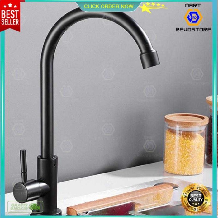 Keran Air Wastafel Kran Dapur 360 Derajat Stainless Steel Hitam