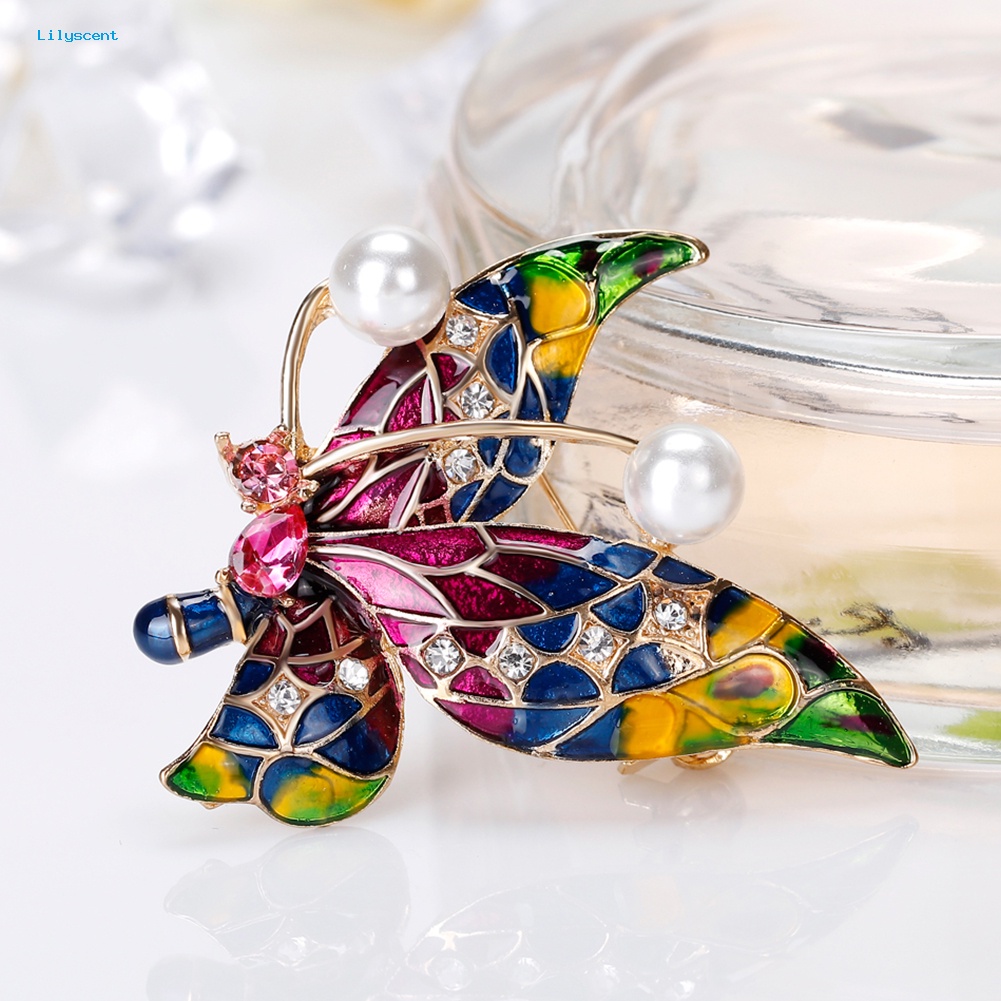 Lilyscent Wanita Retro Multicolor Enamel Mutiara Imitasi Antennae Kupu-Kupu Bros Pin Perhiasan