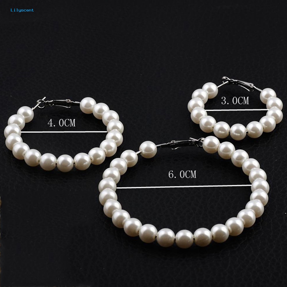 Lilyscent Elegan Lady Mutiara Imitasi Lingkaran Besar Menjuntai Hoop Earrings Statement Perhiasan Hadiah