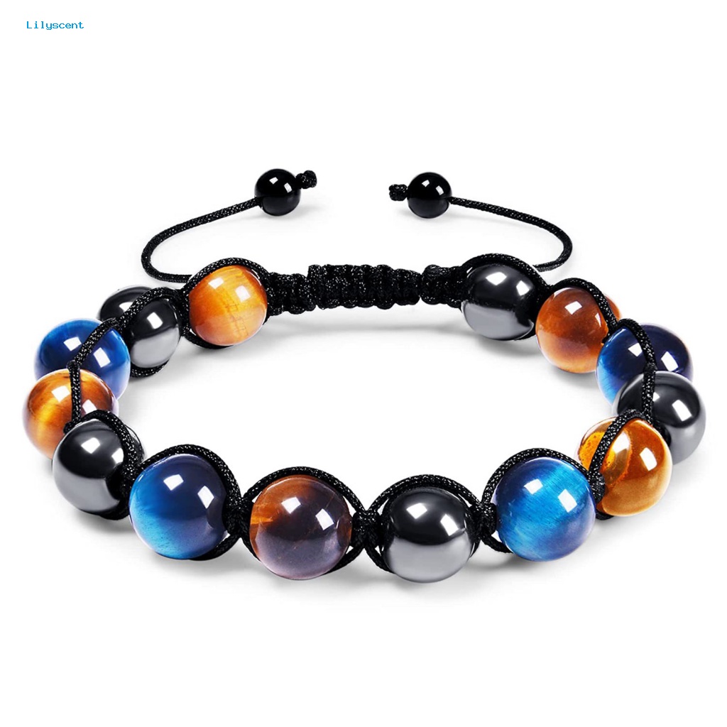 Lilyscent Gelang Manik-Manik Anti Luntur Perlengkapan Pesta Obsidian Hematite Pria Wanita Bracelet Glossy