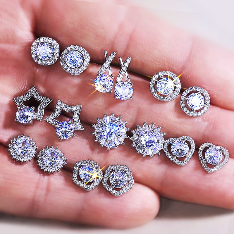 Anting Geometris Minimalis Desain Musim Panas Wanita Rasa Anting Dengan Berlian Imitasi Mengkilap Bentuk Bintang Hati Aksesoris Hadiah