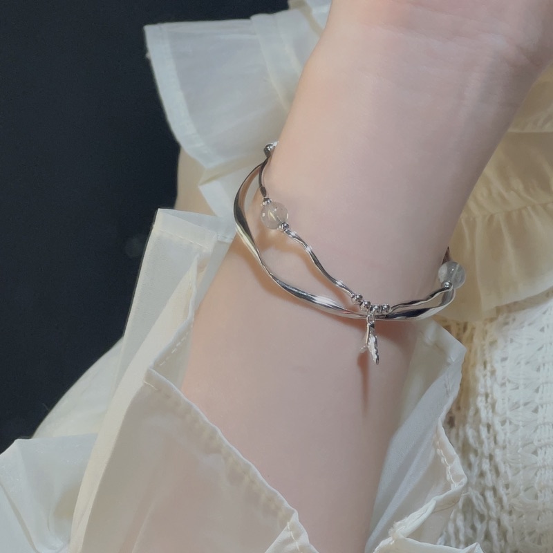 Papaozhu Musim Panas S925 Perak Manik-Manik Mutiara Manis Fishtail Gelang Untuk Wanita Perempuan Trendi Memutar Geometris Manset Gelang All-match Rantai Pergelangan Tangan Aksesoris Harian