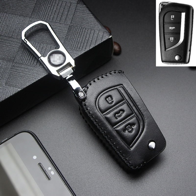 (Spot) Untuk Toyota Vios 2014-2019 3Button Keyless Remote Car Key Leather Key Cover Case