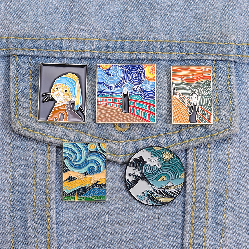 Van Gogh Langit Berbintang Enamel Pin Bros Terkenal Dibingkai Bros Lencana Kerah Pin Lukisan Minyak Seni Perhiasan Aksesoris Hadiah Untuk Teman