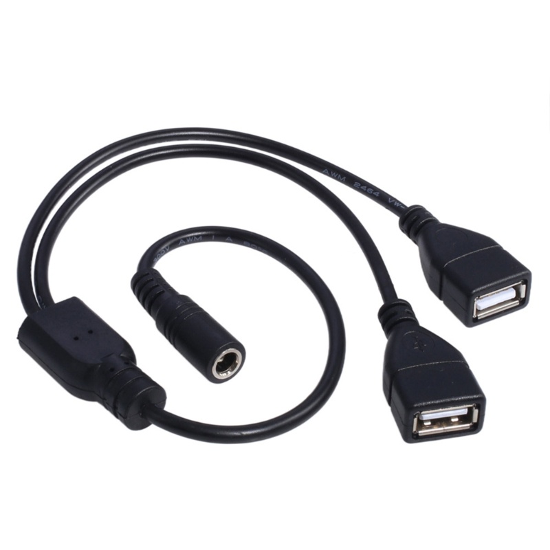 Cre Kabel USB Ke DC, Kabel Cas Daya DC 5.5x2.1 mm 5V, Colokan Jack Barel Elektronik DC 5.5X2.1mm Female to 2usb Fe