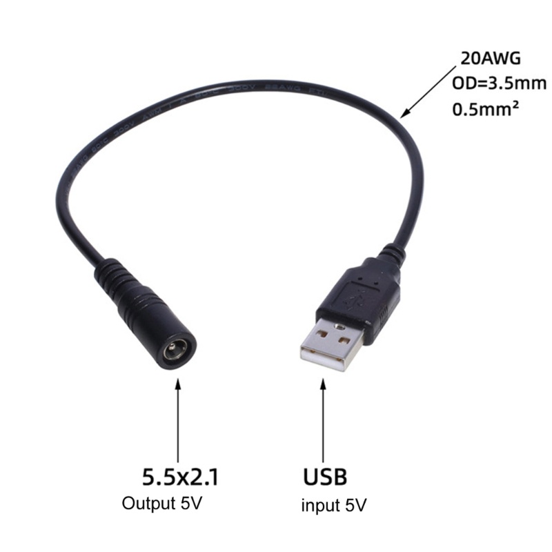 Cre 30cm USB Ke DC 5.5x2.1mm 5V Kabel Power Male to Female USB Barel Konektor Kabel Charger Untuk Router Kipas Kecil Berbicara