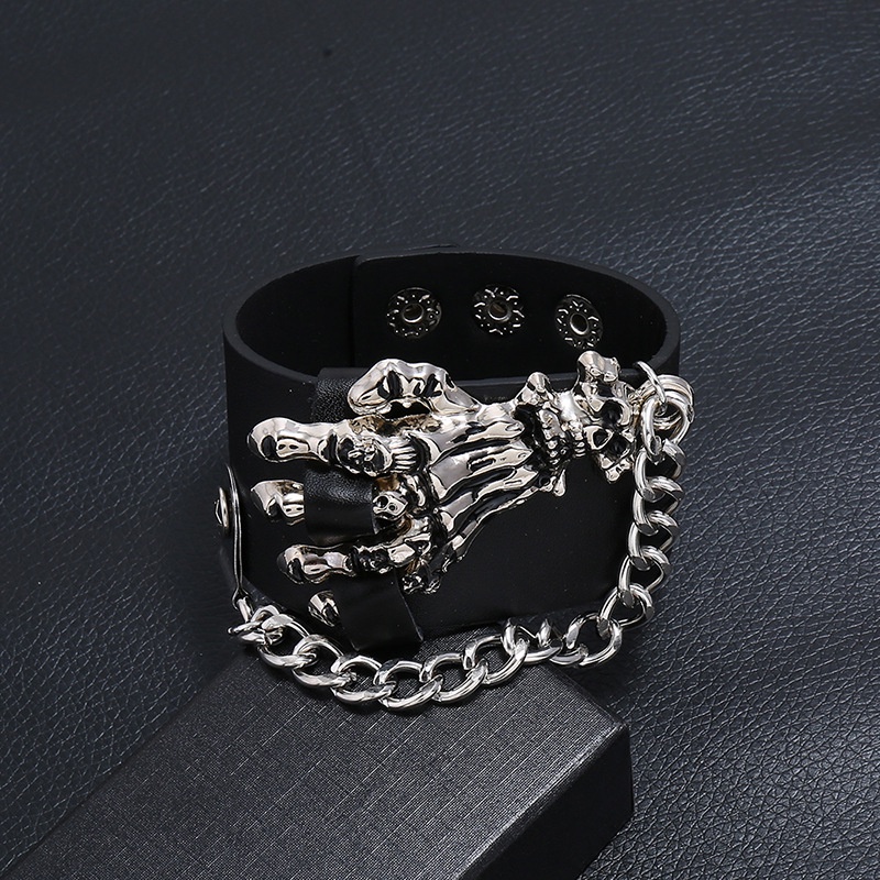 Kepribadian Baru Gothic PU Kulit Gelang Untuk Pria Berlebihan Punk Skeleton Tangan Gelang Perhiasan Aksesoris Pesta