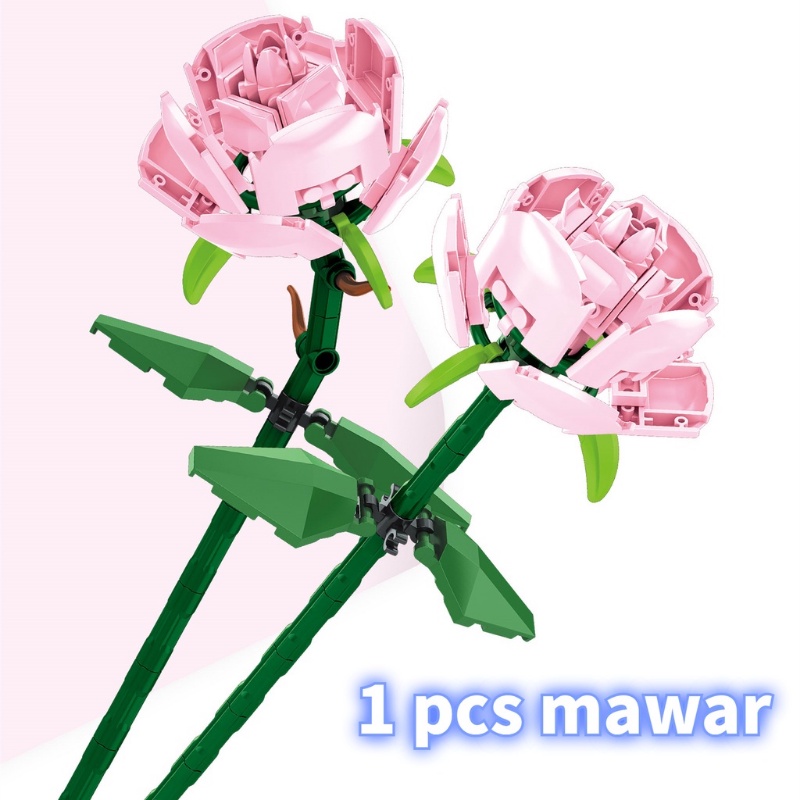 【COD】DIY Flower Block Rose Flower Mawar Block Buket Bunga Blok Bangunan Flower Bouquet Mainan Bunga Block