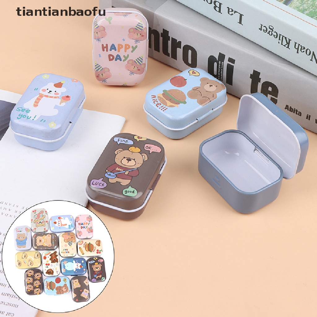 [tiantianbaofu] Mini bear Tin Trinket Perhiasan Kotak Koin Tempat Penyimpanan Tinplate Butik RectanIe Kecil