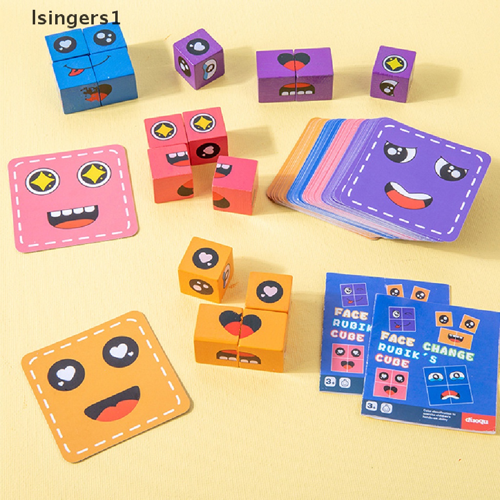 [lsingers1] Emosi Wajah Ganti Blok Ekspresi Kayu Mainan Puzzle Anak Cube Table Game Belajar Montessori Mainan Edukasi Anak Butik