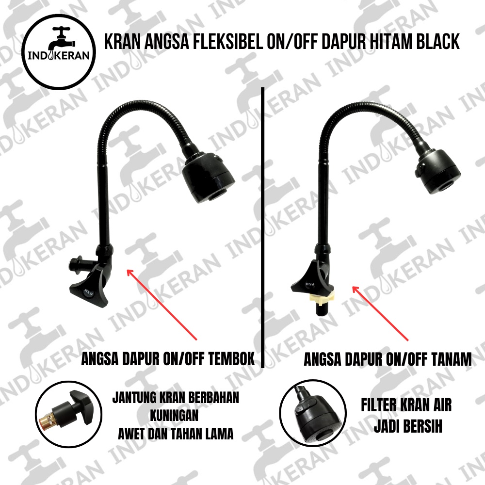 INDOKERAN - Kran Angsa Fleksibel ON/OFF Dapur Hitam Black