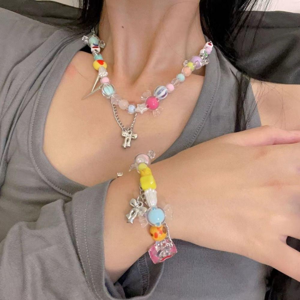 Mxbeauty Gelang Gaya Korea Trendi Keren Manis Hati Permen Warna-Warni Musim Panas Manik Indah Wanita Rantai Bracelet