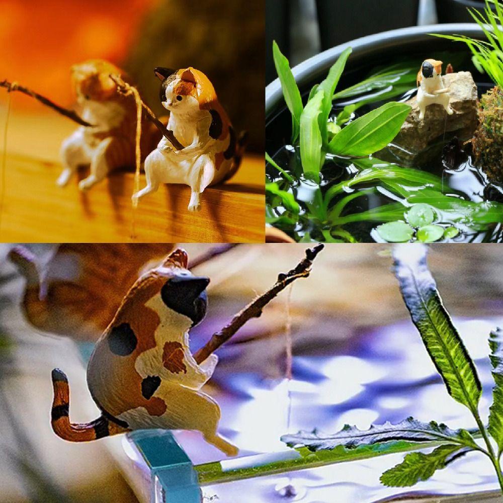 NEEDWAY Patung Kucing Kreatif DIY Micro-landscape Tanaman Pot Aquarium Tanks Decor Hiasan Gantung Kucing Mudah Digunakan Ornamen Tangki Ikan