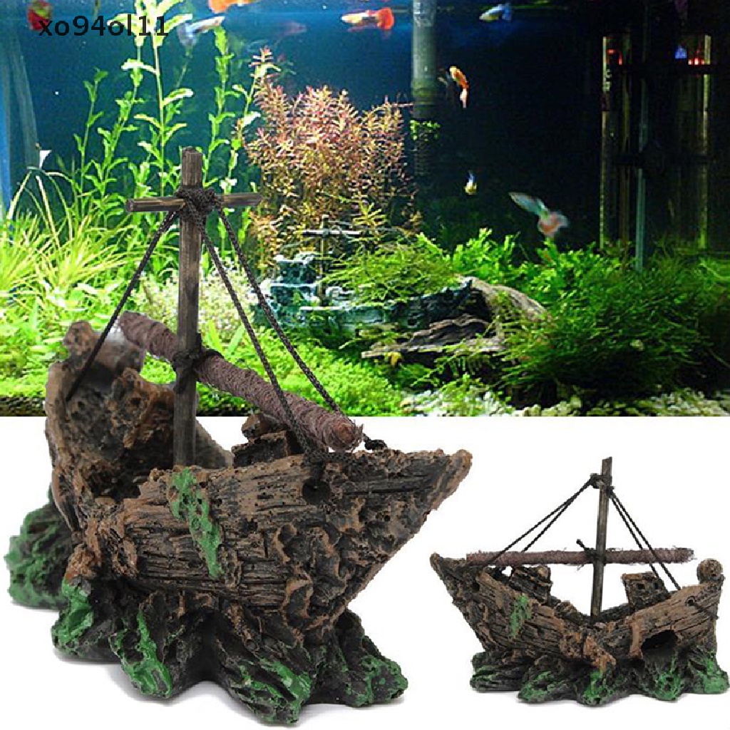 Xo Aquarium Ornamen Kunci Pas Kapal Tenggelam Kapal Layar Perusak Ikan Cave Decor OL