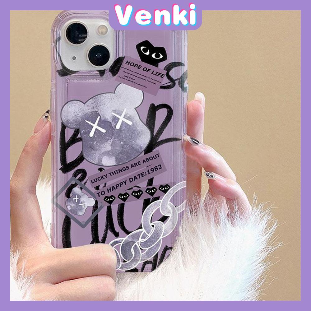 Case For iPhone 14 Pro Max Soft TPU Jelly Airbag Case Creative Purple Bear Camera Protection Shockproof For iPhone 14 13 12 11 Plus Pro Max 7 Plus X XR