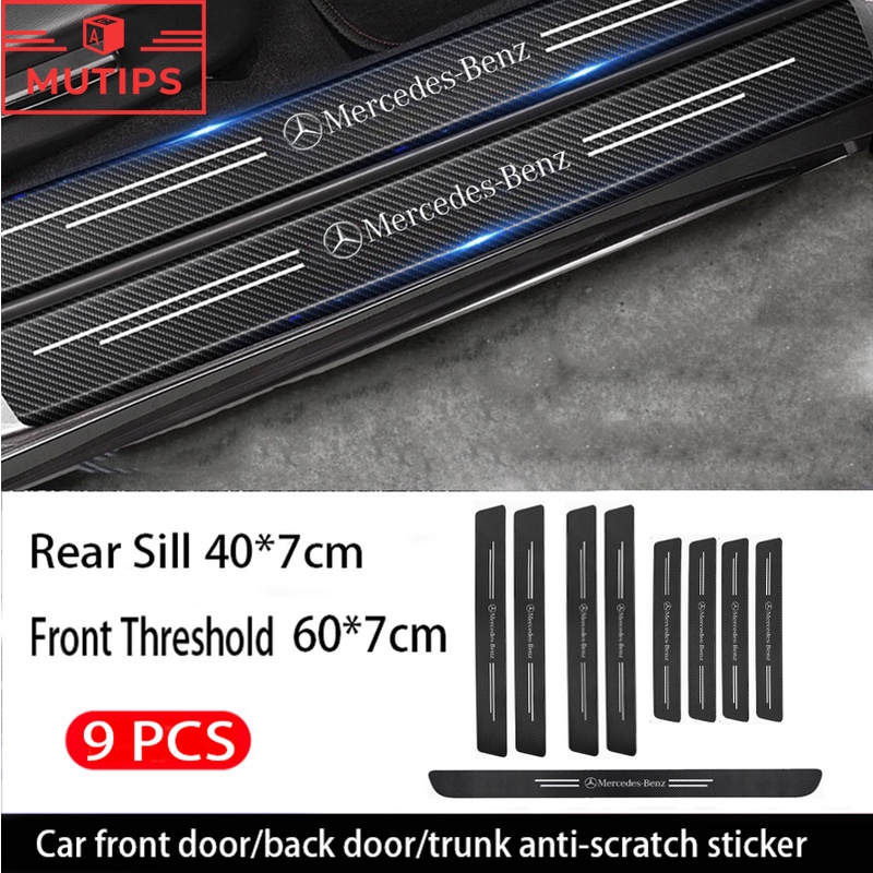 Mercedes Benz 9Pcs Stiker Pintu Mobil Carbon Fiber Sill Protection Auto Anti Gores Anti Slip Untuk EQE EQC W205 W212 W204 W220 W206 W207 W211 W124 W213 W218 W222
