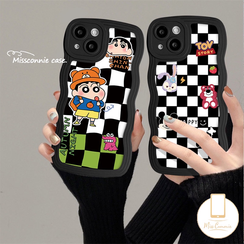 Cute Disney Miekey Manyo Case Kompatibel Untuk IPhone 7Plus 11 14 13 12 Pro Max XR 14 7 6 8 6s Plus X XS Max SE 2020 Lembut Bergelombang Tepi Papan Catur Kartun Dinosaurus Crayon Shin-chan Cover