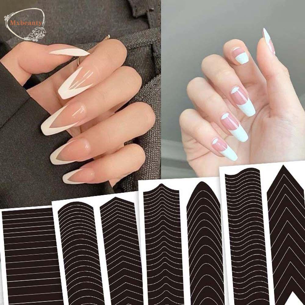 Mxbeauty French Nail Stiker Wanita Ins Style Tambahan Sticker Arc Line Garis Riak Air Dekorasi Kuku