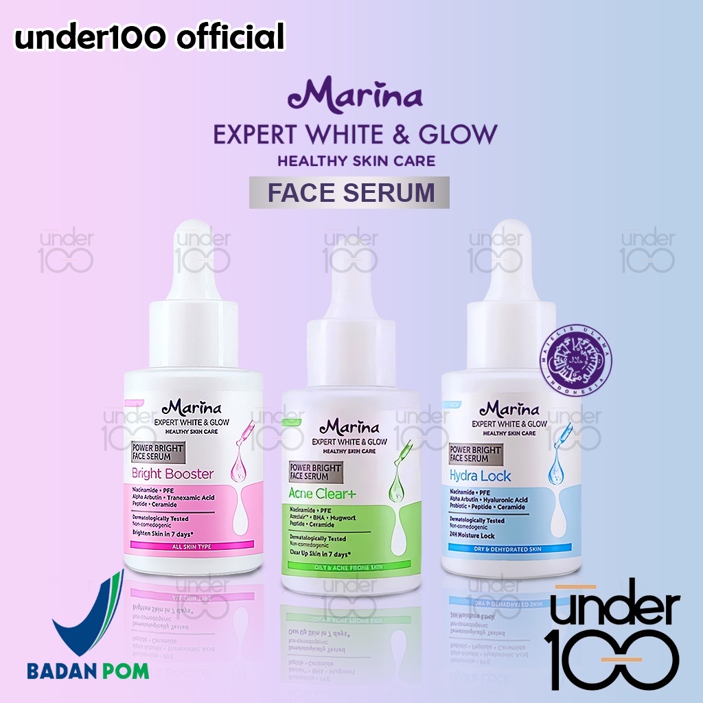 ❤ Under100 ❤ Marina Expert White &amp; Glow Face Serum 25 ml | Hydra Lock | Bright Booster | Acne Clear | BPOM