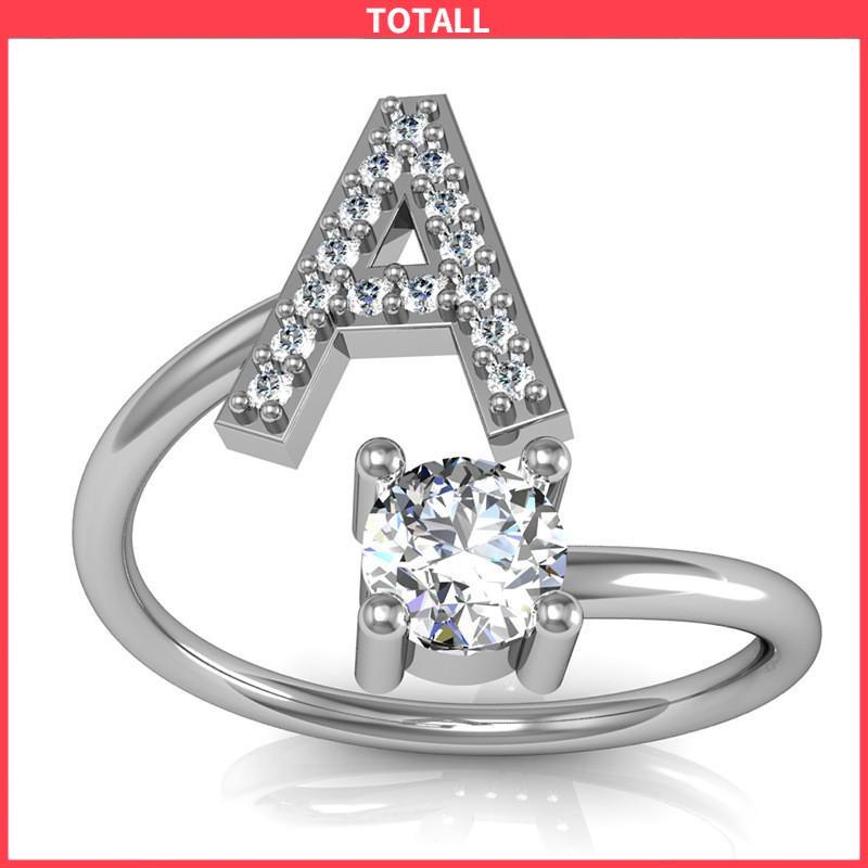 COD Cincin Model Terbuka Desain 26 Huruf Bahan Alloy Aksen Berlian Imitasi Untuk Wanita-Totall