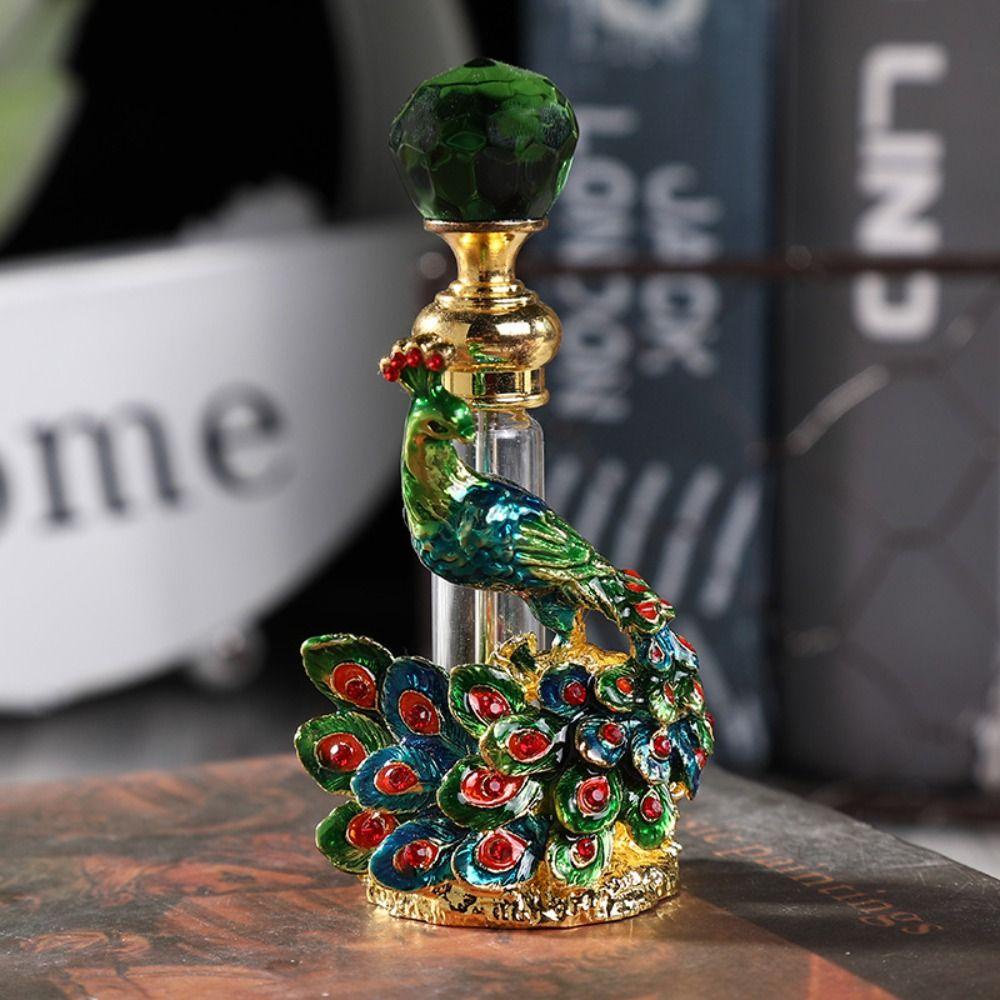 [Elegan] Botol Parfum Merak Retro Vintage Timur Tengah Gaya Arab Wadah Pewangi Kristal Mengkilap Dubai Botol Kosong Isi Ulang