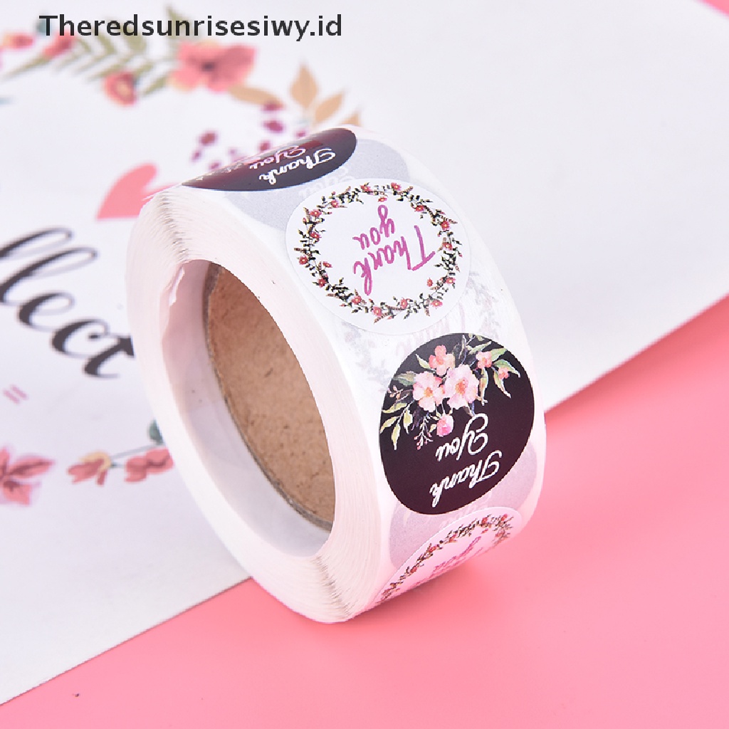 # Kado Mom &amp; PAPA DIY # 500pcs/roll Stiker Label Segel Motif Bunga Thank You Stiker Untuk Dekorasi Kado~