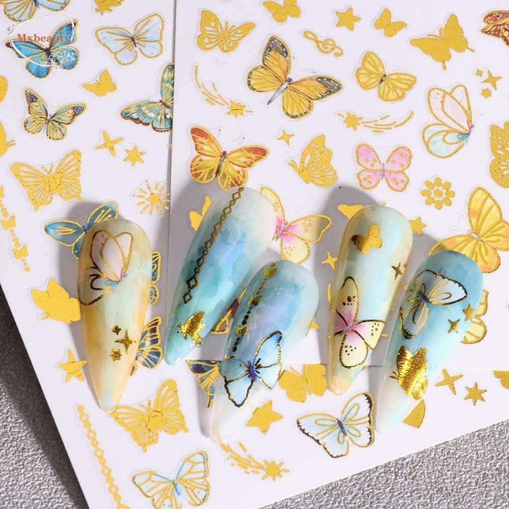 Mxbeauty Stiker Kuku Kupu-Kupu Sweet Love Heart Bintang Bronzing Butterfly Nail Dekorasi