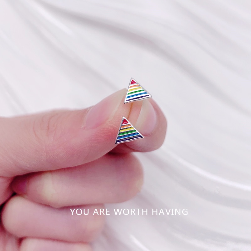 Kami Bunga Korea S925 Perak Lucu Kecil Rainbow Heart Stud Earrings Untuk Wanita Gadis Indah Warna-Warni Cinta Anting-Anting Fashion Telinga Perhiasan Hadiah