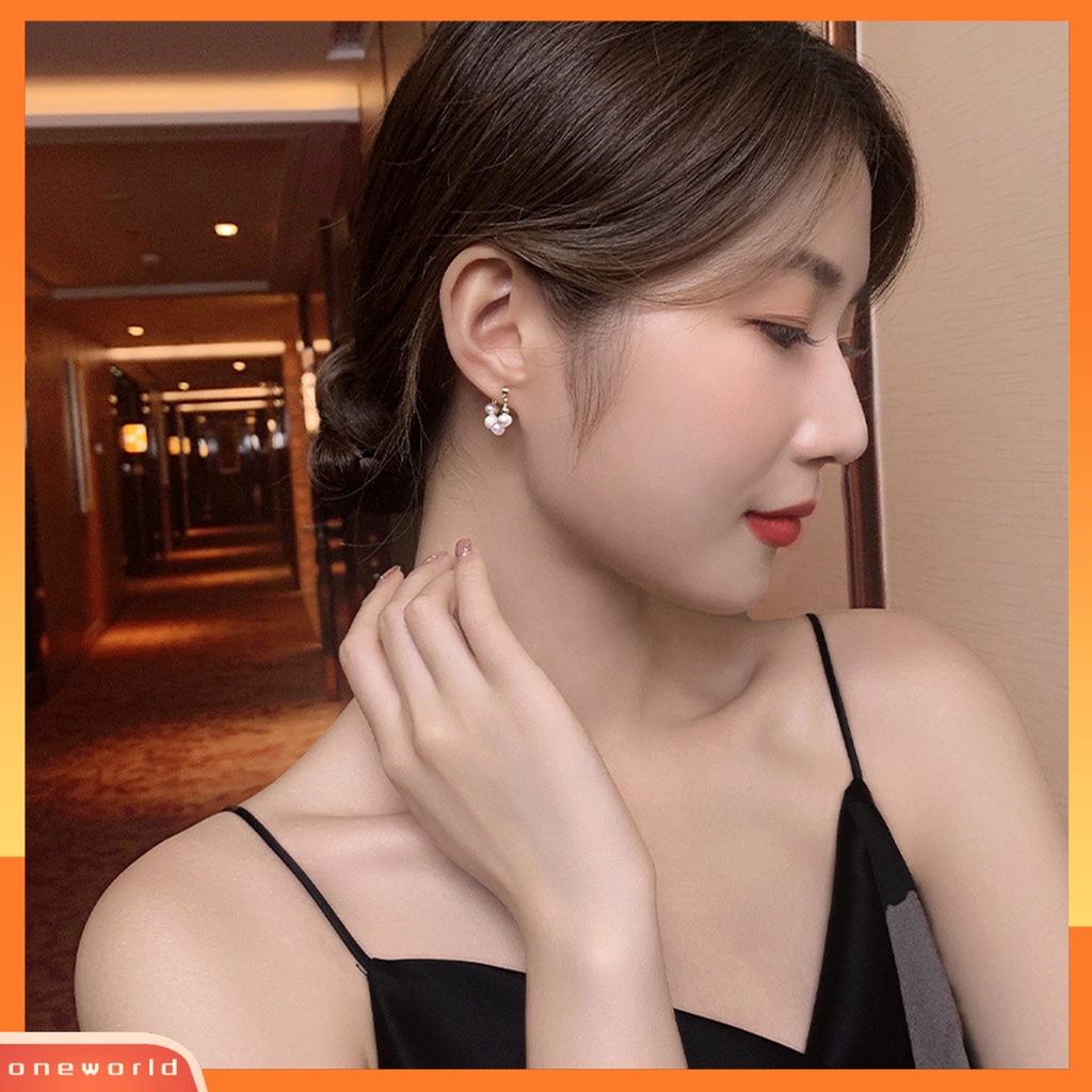 [EONE] 1pasang Ear Studs Vintage Elegan Manis Geometris Electroplating Dress Up Multi-wear Wanita Mutiara Imitasi Liontin Stud Earrings Perhiasan Untuk Pacaran