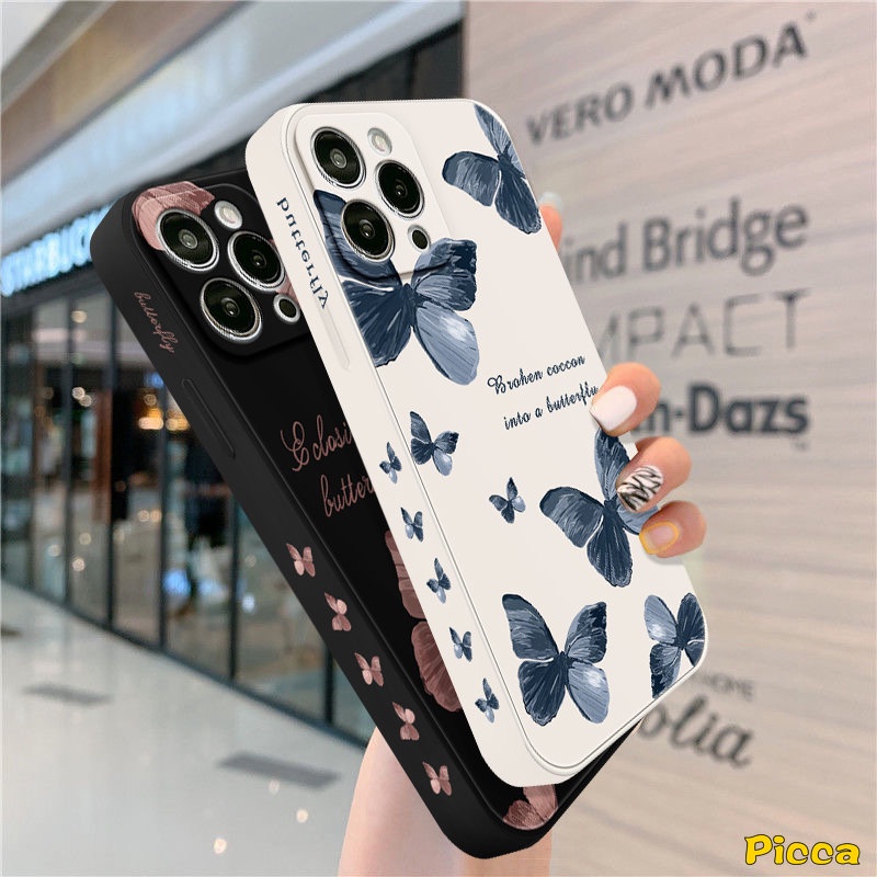 Casing Tepi Lurus Kupu Retro Oppo A12 A16 A15 A17 A57 A95 A76 A94 A7 Reno 8T 8 7 6 5F 5 A5s A3s A54 A9 A78 A55 A53 A31 A5 A52 A16E A1K A16K A96 A36 A74 Side Print Sarung Soft Cover