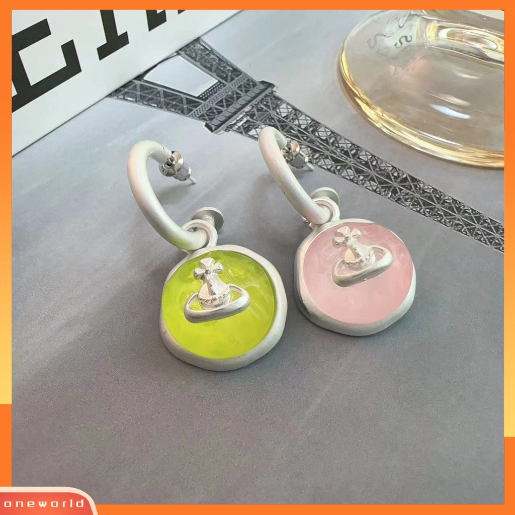 [EONE] 1pasang Drop Earrings Matte Candy Color C Type Geometric Light Luxury Hoop Earrings Aksesoris Wanita