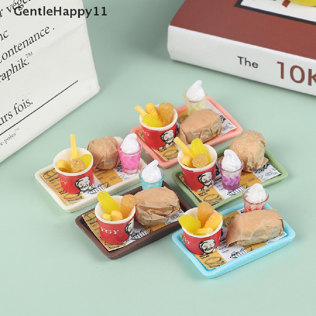 Gentlehappy1:12rumah Boneka Miniatur Ayam Goreng Ember Hamburger Sundae Set Mainan Dapur id