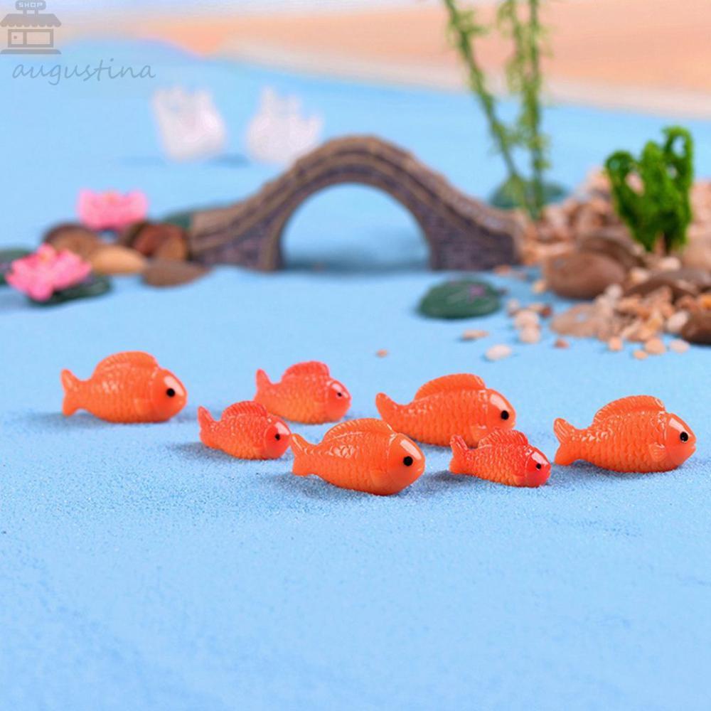 Patung Ikan Mas Agustina Mini Kreatif Lanskap Mikro DIY Aksesoris Aquarium Ornamen Bunga Teratai, Kolam Daun Scene Miniatur