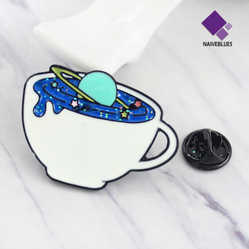 &lt; Naiveblues &gt; Keren Enamel Planet Cangkir Wanita Denim Kemeja Bros Pin Button Perhiasan