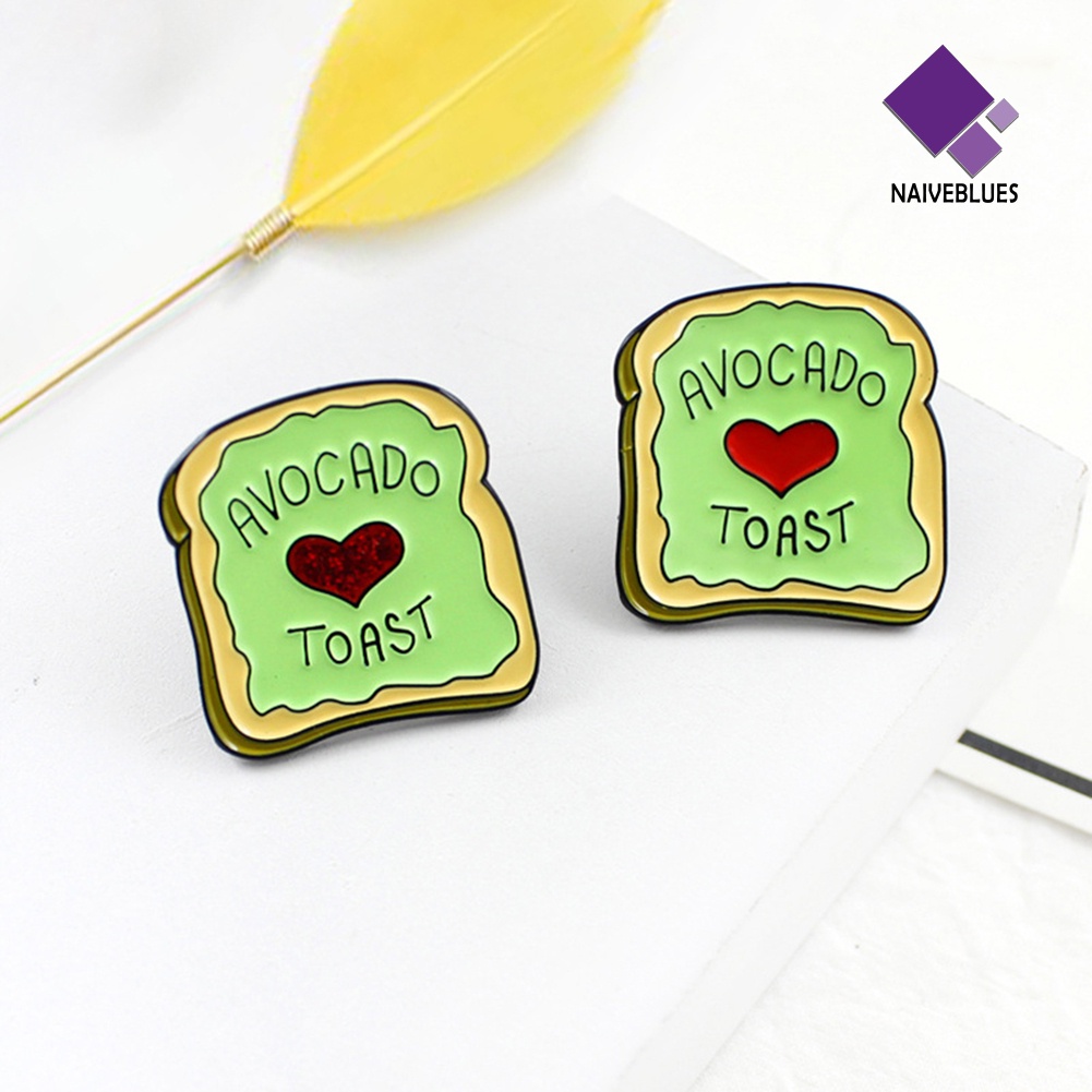 &lt; Naiveblues &gt; Roti Bakar Alpukat Lucu Merah Cinta Hati Bros Denim Ransel Lencana Hadiah