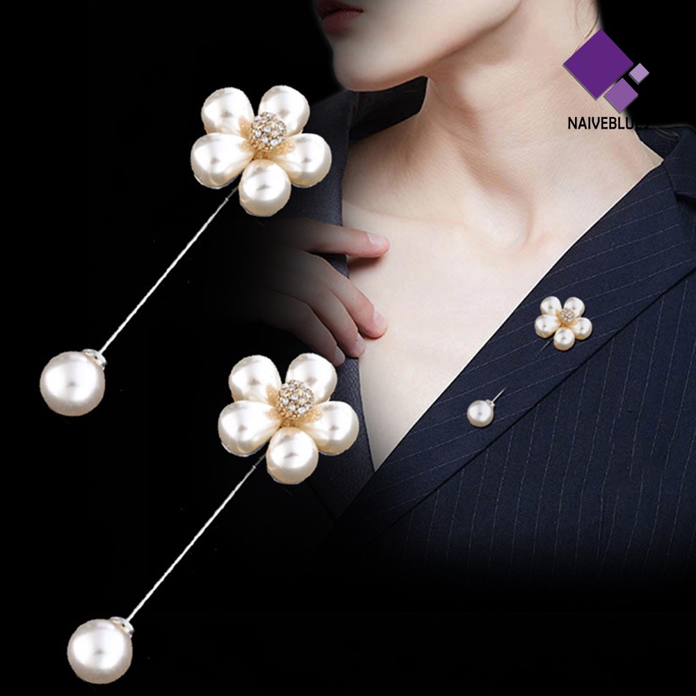 &lt; Naiveblues &gt; Pin Bros Mutiara Imitasi Bunga Elegan Lady Shirt Shawl Breastpin
