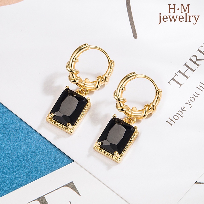 S925 Perak Retro Hitam AAA Zirkon Anting Bermutu Tinggi Cahaya Mewah Temperamen Anting