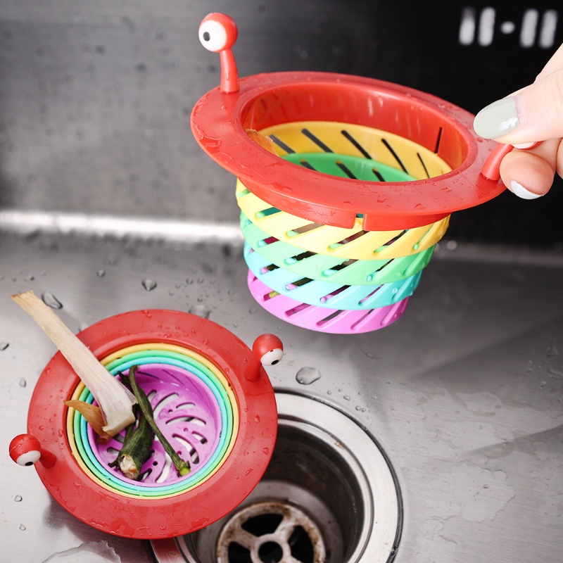 1pc Cute Little Monster Rainbow Floor Drain Saringan Wastafel Dapur Jaring Saringan Kamar Mandi Floor Drain Foldable Filter Waste Screen