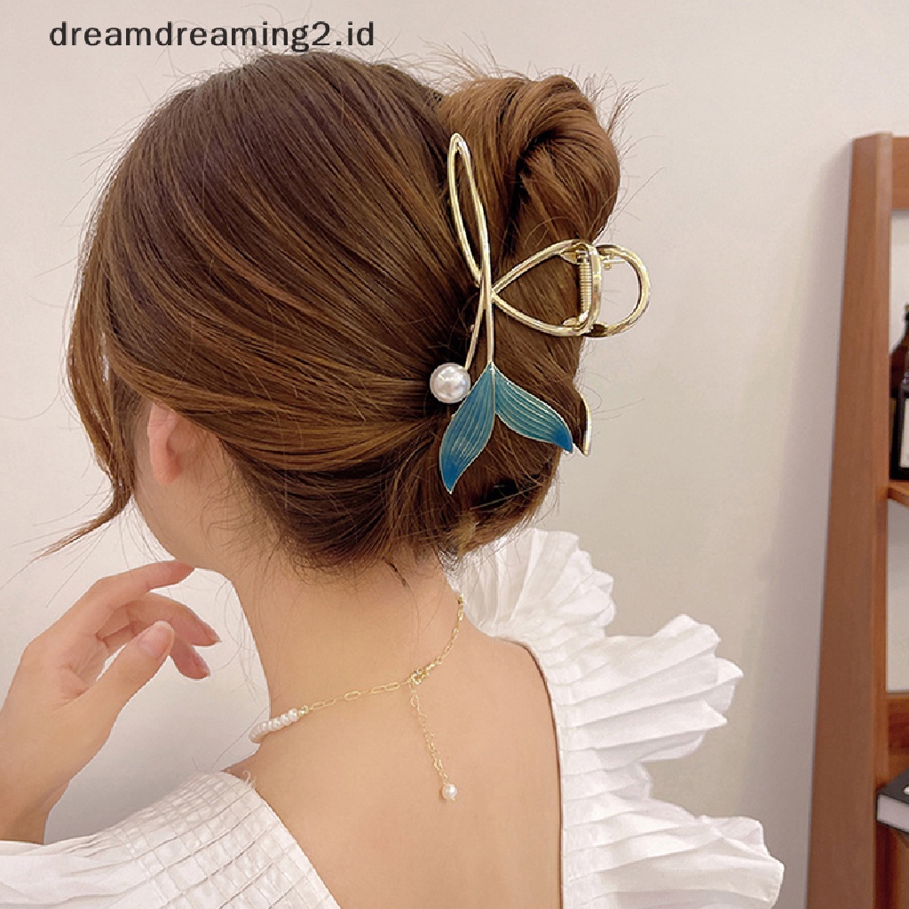 (dream) Klip Rambut Ekor Ikan Mutiara Biru Wanita Ponytail Klip Hiu Klip Hiasan Kepala Cewek//