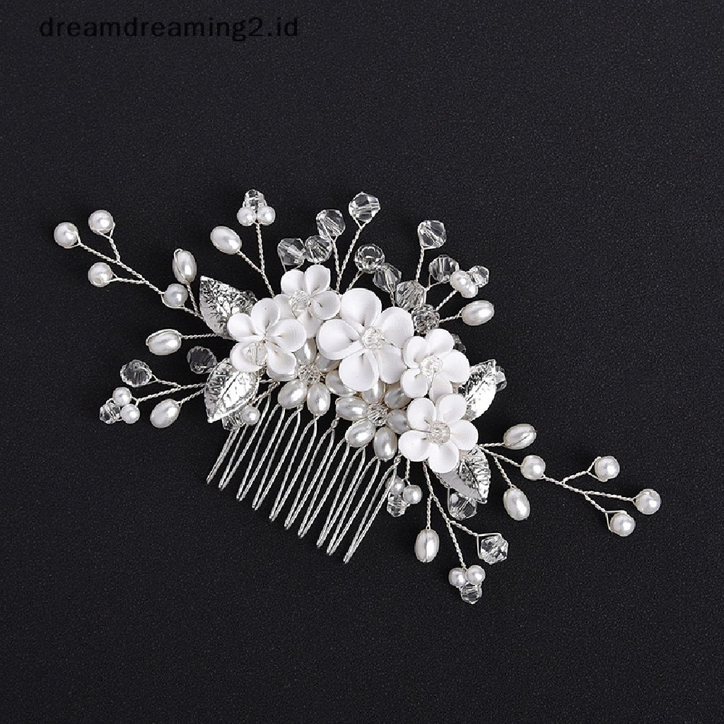 (dream) Bridal Kristal Sisir Rambut Headpiece Perhiasan Mutiara Bunga Handmade Jepit Rambut Klip Aksesoris Rambut Pernikahan Untuk Wanita Perempuan//