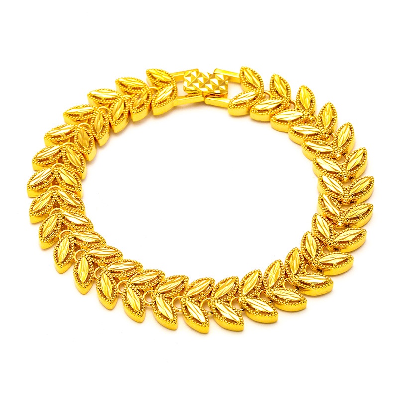 Goldkingdom Perhiasan Fashion 24K Bangkok Aksesoris Ready Stock Wanita Bertepi Lebar 12mm Gelang Daun Telinga Gelang Berlapis Emas Mendominasi