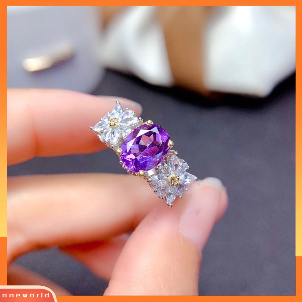 [EONE] Indah Wanita Cincin Dengan Bukaan Adjustable Kristal Imitasi Amethyst Jari Band Nikmat Pesta