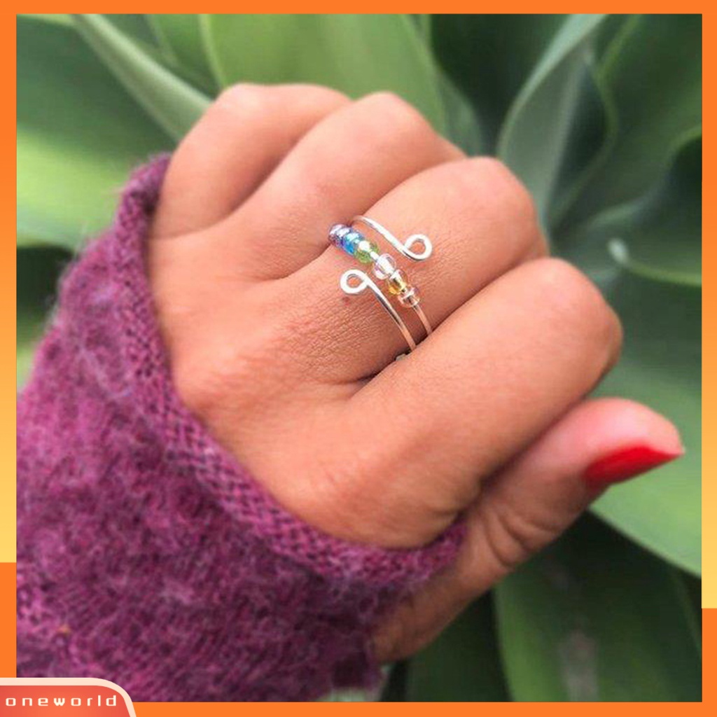 [EONE] Wanita Cincin Dapat Diputar Desain Pembukaan Yang Dapat Disesuaikan Geometris Electroplating Anti Stres Hadiah Manik-Manik Pelangi Warna-Warni Kecemasan Spinner Cincin Perhiasan Untuk Outdoor