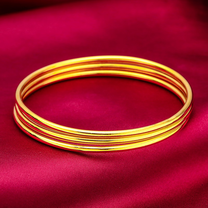 Goldkingdom Perhiasan Fashion 24K Bangkok Aksesoris Ready Stock 2.3mm Wanita Gelang Tebal Glossy Three-Life Bracelet