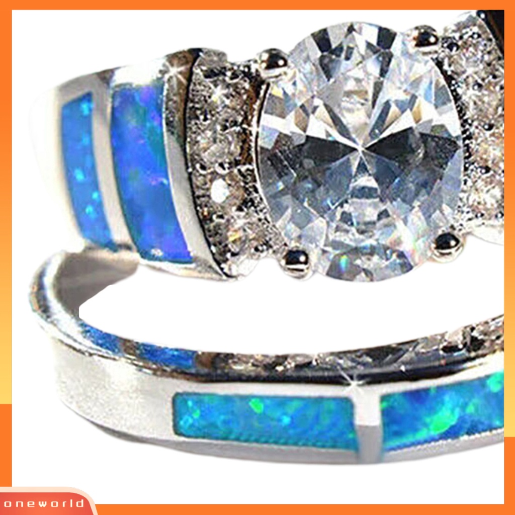 [EONE] 2 Pcs Knuckle Rings Bersinar Berlian Imitasi Geometris Buatan Batu Permata Electroplating Dekorasi Hypoallergenic Mewah Biru Cubic Zirconia Pernikahan Rings Wanita Perhiasan